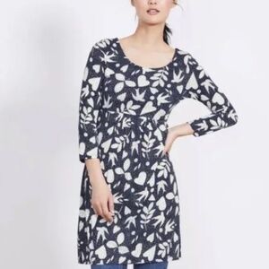 Boden Weekend Jersey Dress Sparrow Heart Motif Navy Blue White Tunic Top Stretch